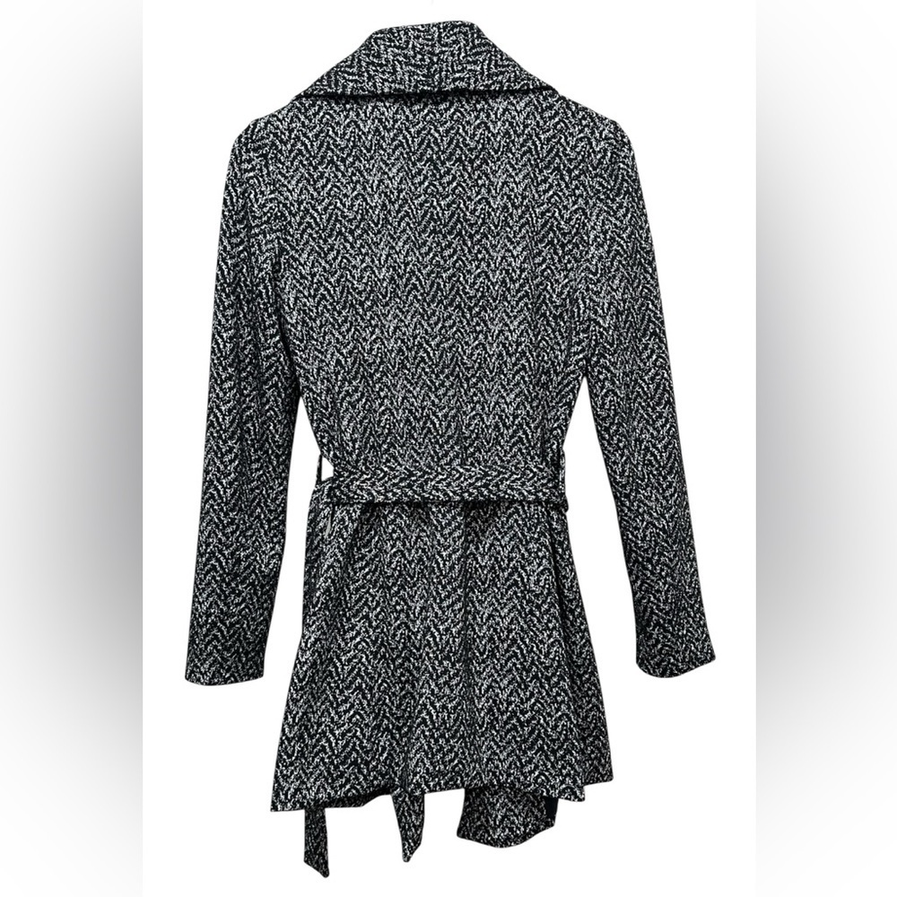 Banana Republic Black White Gray Chevron Tie Belt Wrap Style Trench Coat Sz 4 - Picture 5 of 8